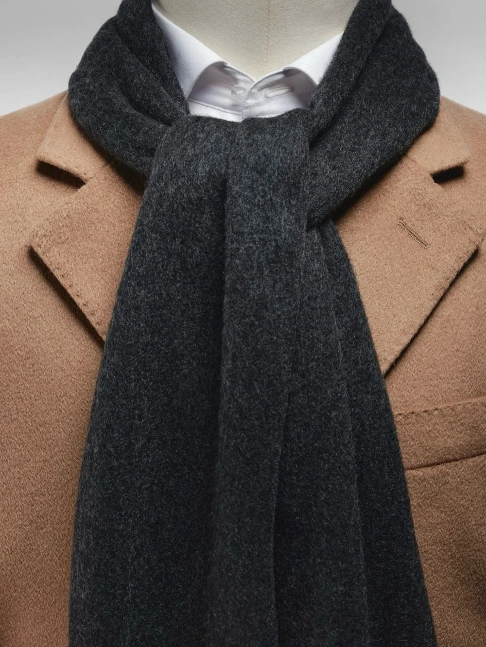 Men's Oversized Pure Cashmere Fringed Scarf Made in Scotland in Charcoal Gray